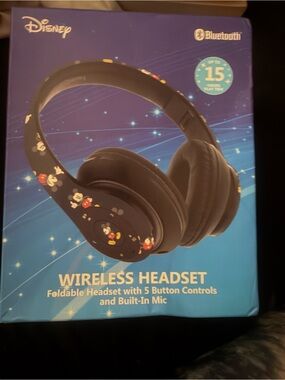 Disney Black Wireless Foldable Headset with Mickey Pattern
